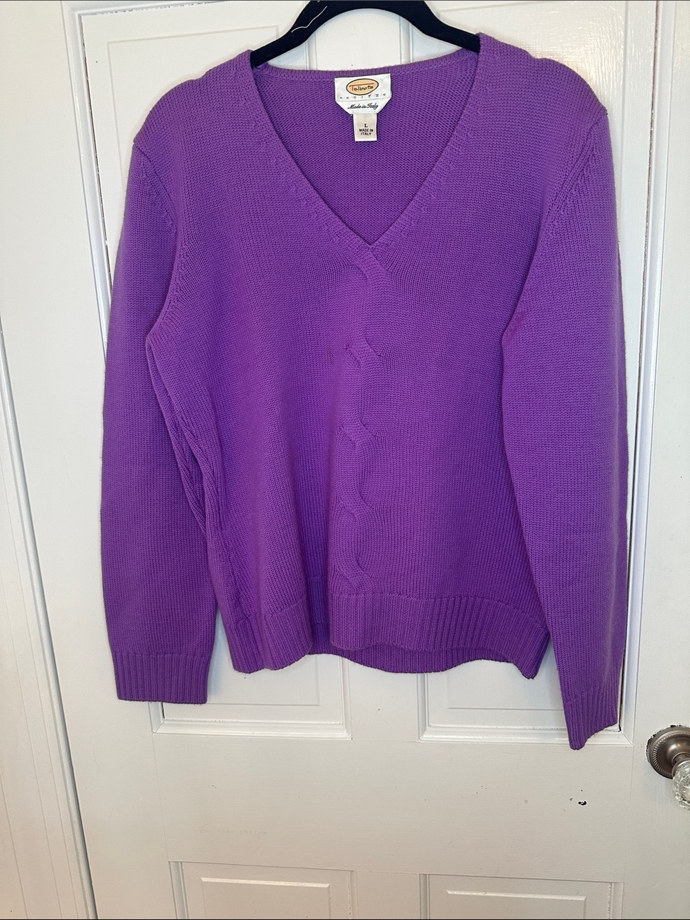 Talbots Purple V-Neck Sweater with Subtle Cable Detail size LP